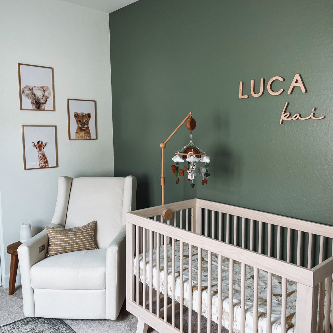 green boy nursery with wooden name sign