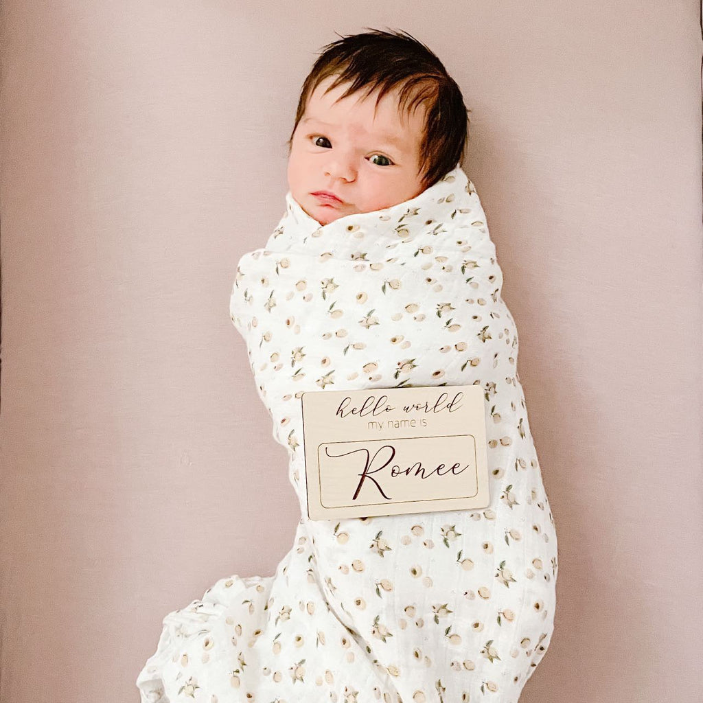 wooden plaque for birth photos with baby's name