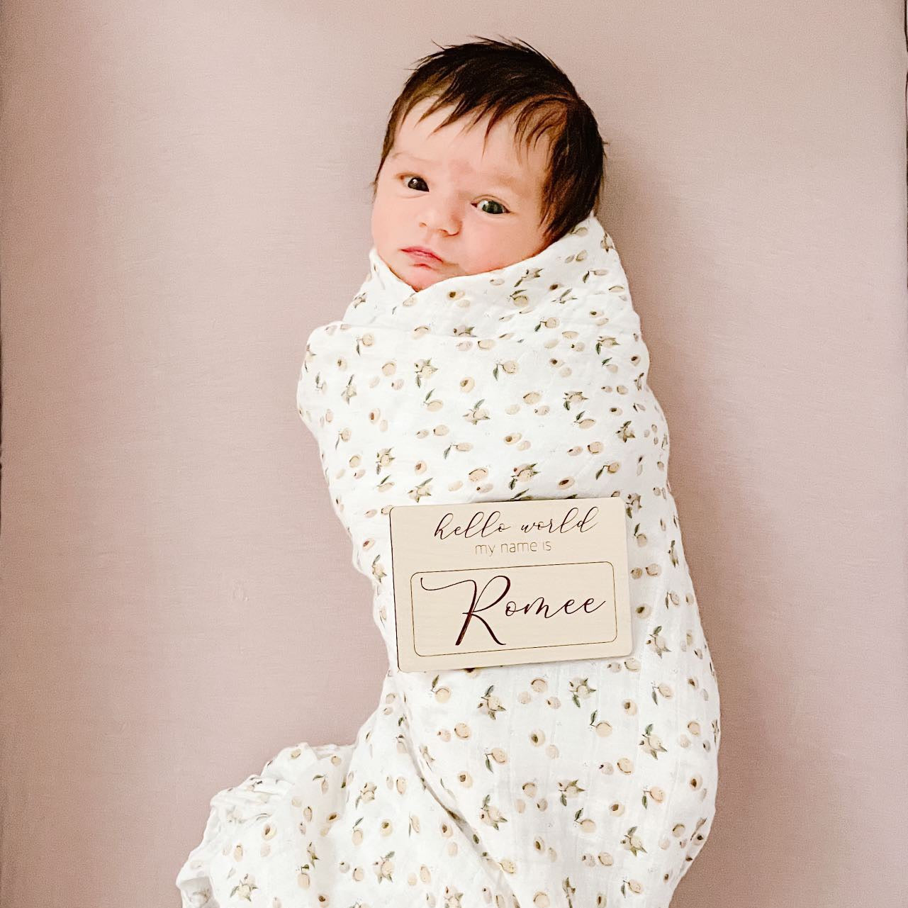 wooden plaque for birth photos with baby's name