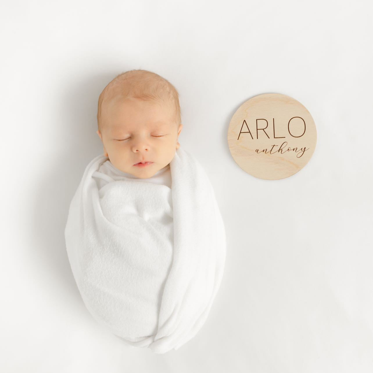 newborn boy with personalized name round