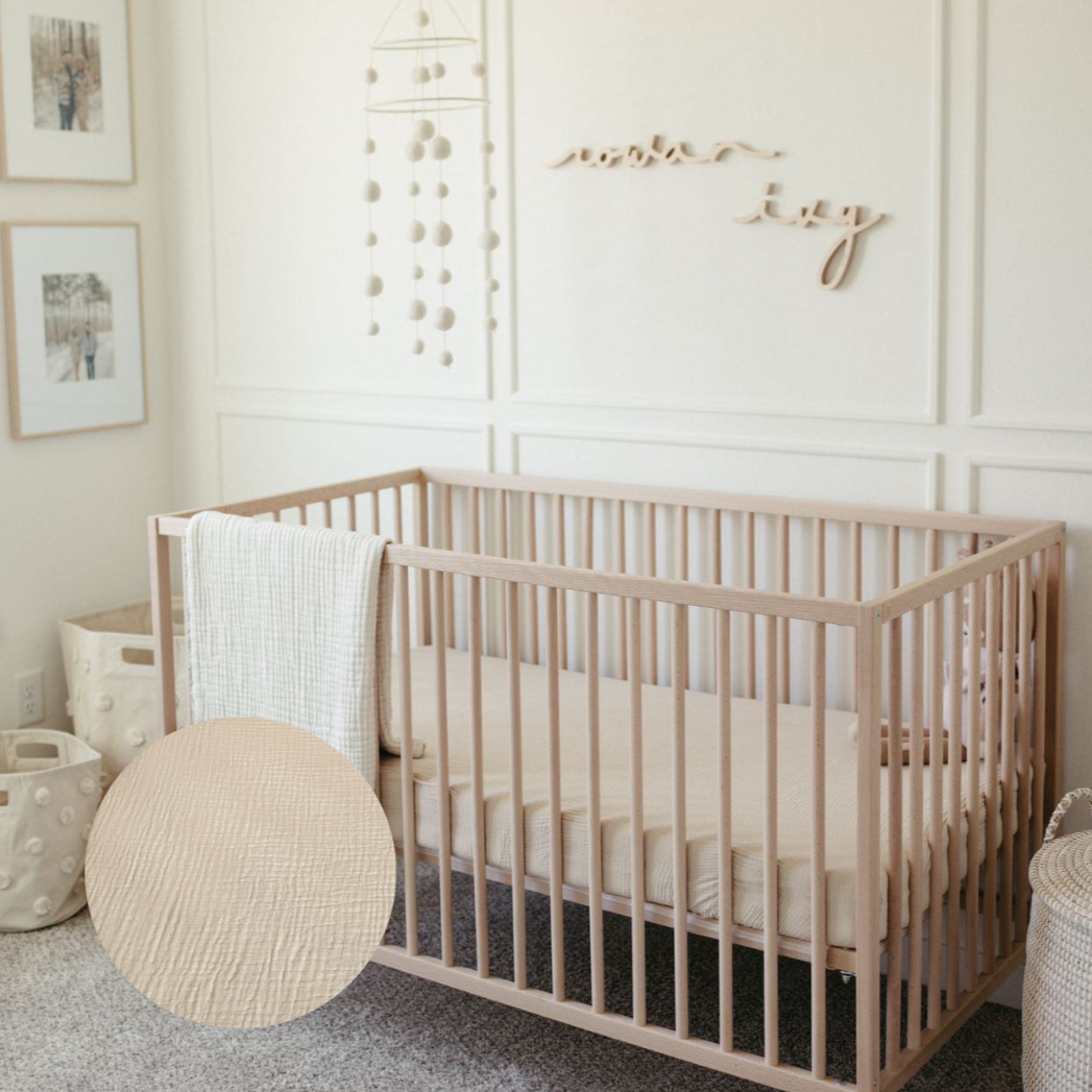 neutral cotton muslin crib sheet