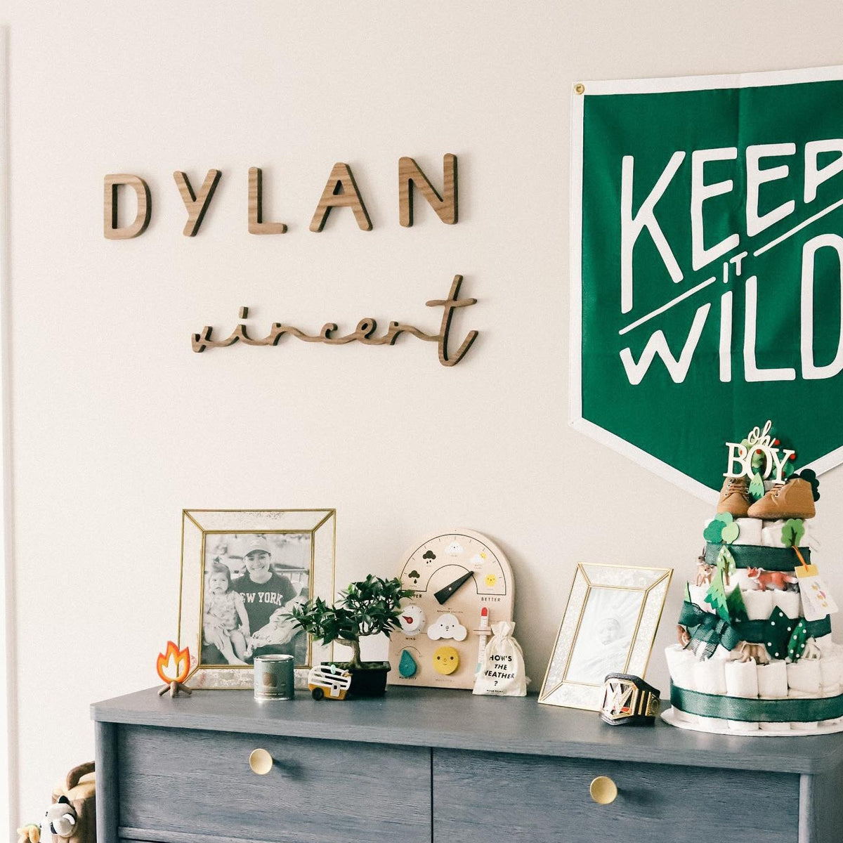 Boy Nursery Name Capital Sign and Script in Walnut – Timberwood Designs
